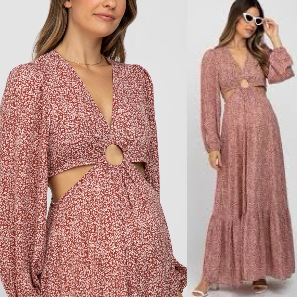 PinkBlush Rust Floral Cutout Detail Maxi Dress Size Small
